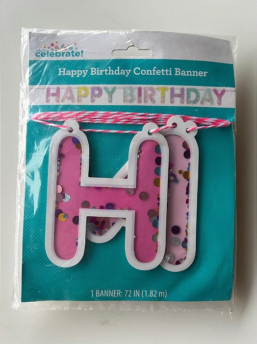 Bandeirola Happy Birthday Tons de Rosa com confete 1.82m