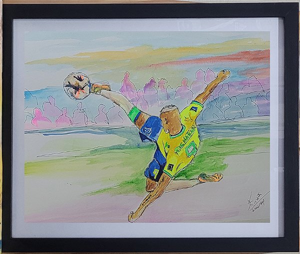 Reprodução da Aquarela Gol de bicicleta do atacante Richarlison Copa 2022