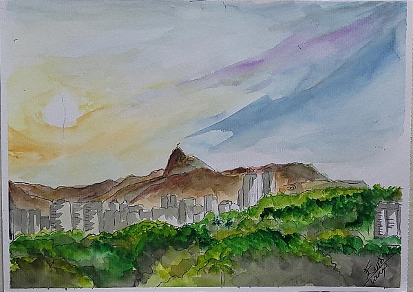 Aquarela Vista do Cristo Redentor