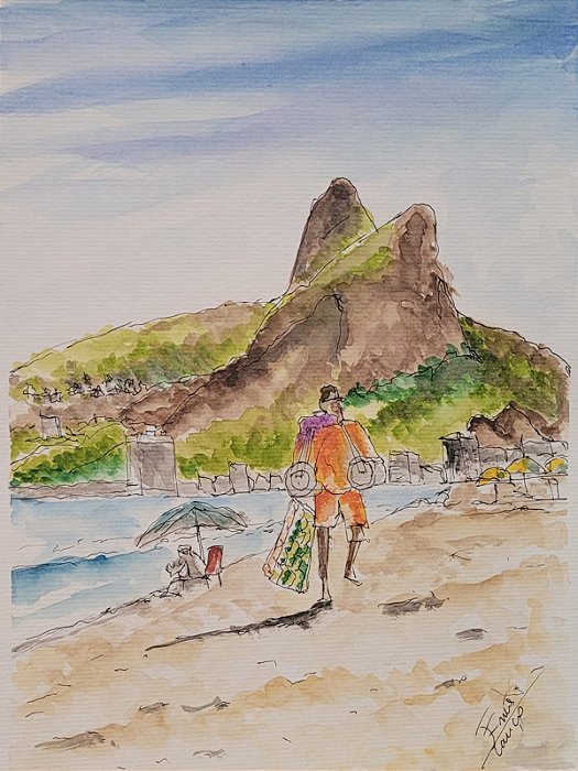 Aquarela Vendedor de Mate Praia do Arpoador