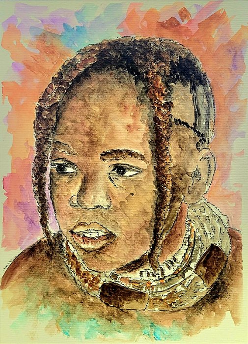 Aquarela Jovem da tribo Himba , Namíbia
