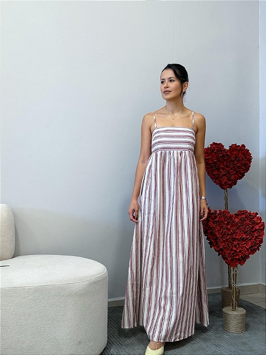 Vestido Longo Linho Listrado