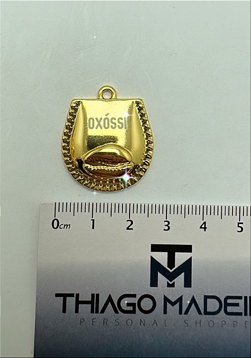 Pingente Oxossi Com BÚzio 25mm Banho De Ouro 02 MilÉsimos Mais Verniz Italiano 01 Unid Tudo 6794