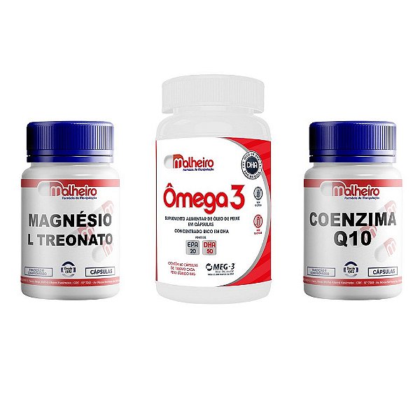 Kit Memória - Ômega 3 Neural 1 g + Mag. L Treonato 500 mg + Coenzima 100 mg