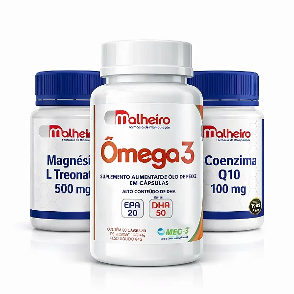 Kit Memória - Ômega 3 Neural 1 g + Mag. L Treonato 500 mg + Coenzima 100 mg