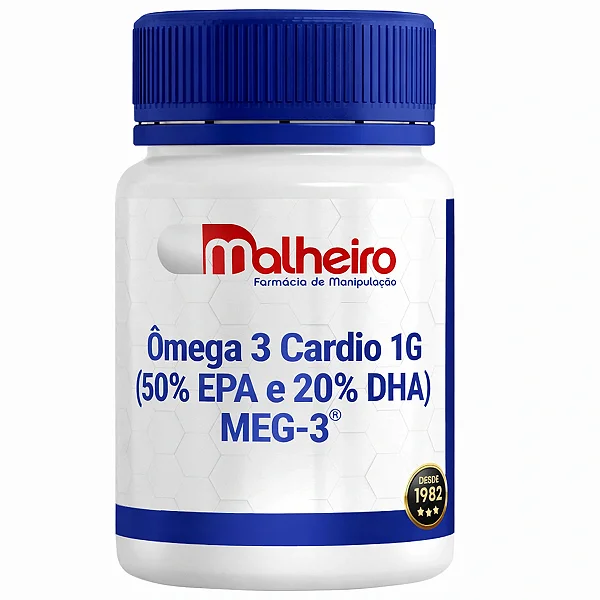 Ômega Cardio 1G (50% EPA e 20% DHA) – Alta Concentração com Certificação MEG-3®