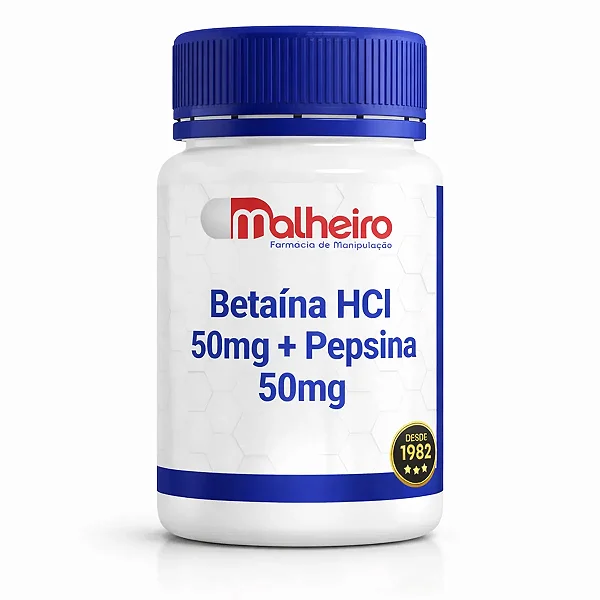 Betaína HCl 50 mg + Pepsina 50 mg – Apoio Leve e Eficiente à Digestão