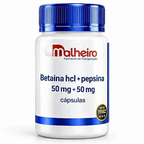 Betaína HCl 50 mg + Pepsina 50 mg – Apoio Leve e Eficiente à Digestão