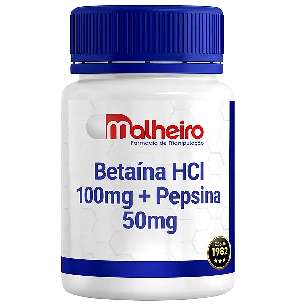 Betaína HCl 100 mg + Pepsina 50 mg – Apoio à Digestão de Proteínas