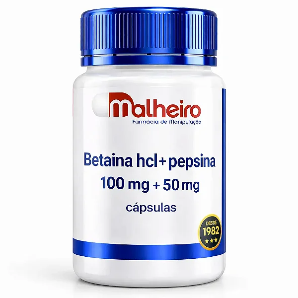 Betaína HCl 100 mg + Pepsina 50 mg – Apoio à Digestão de Proteínas