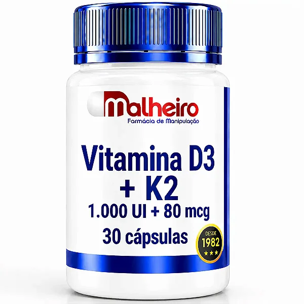 Vitamina D3 1.000 UI + Vitamina K2MK7 80 mcg 30 cápsulas – Farmácia Malheiro