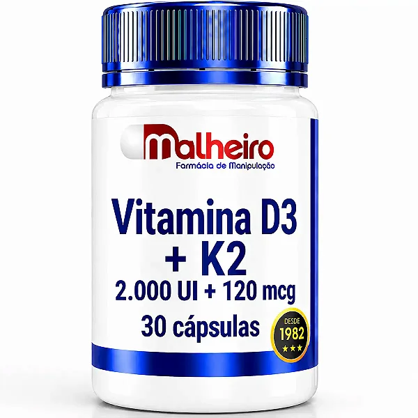 Vitamina D3 2.000 UI + Vitamina K2MK7 120 mcg 30 cápsulas – Ossos e Imunidade