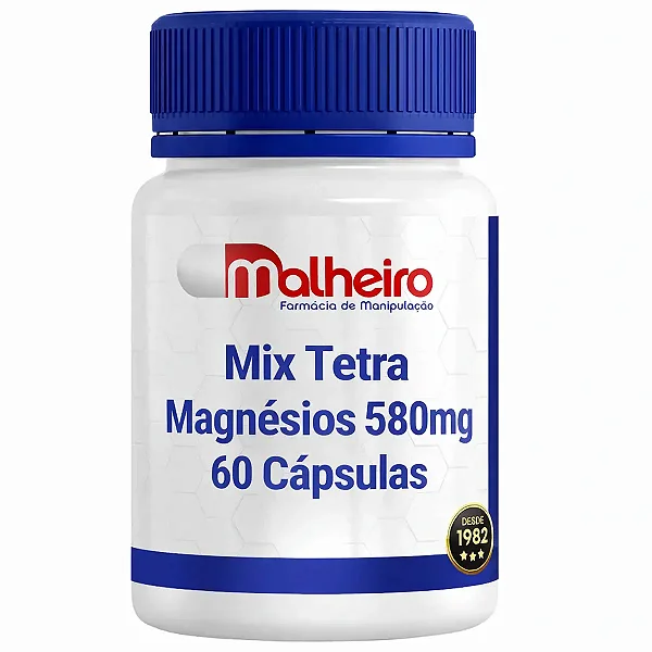 Mix Tetra Magnésios 580 mg – 60 Cápsulas - Blend de Magnésios 580 mg