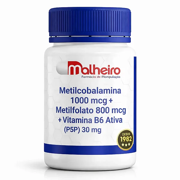 Metilcobalamina 1000 mcg + Metilfolato 800 mcg+ Vitamina B6 Ativa (P5P) 30 mg - Suporte Avançado de Energia, Humor e Clareza Mental