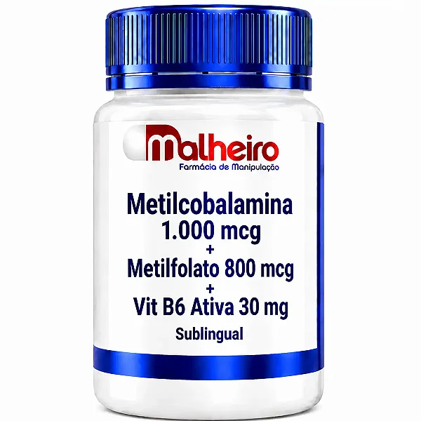 Metilcobalamina 1000 mcg + Metilfolato 800 mcg + Vitamina B6 Ativa (P5P) 30 mg Sublingual – Complexo B Funcional