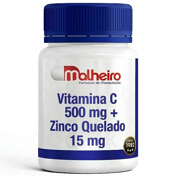 Vitamina C 500 mg + Zinco Quelato 15 mg – Cápsulas para Imunidade, Proteção Celular e Bem-estar