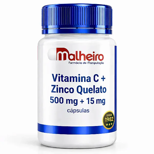 Vitamina C 500 mg + Zinco Quelato 15 mg – Cápsulas para Imunidade, Proteção Celular e Bem-estar