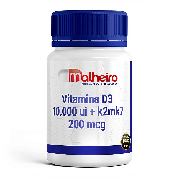 Vitamina D3 10.000 UI + Vitamina K2MK7 200 mcg – Alta Concentração e Sinergia Óssea