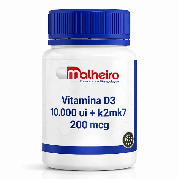 Vitamina D3 10.000 UI + Vitamina K2MK7 200 mcg – Alta Concentração e Sinergia Óssea