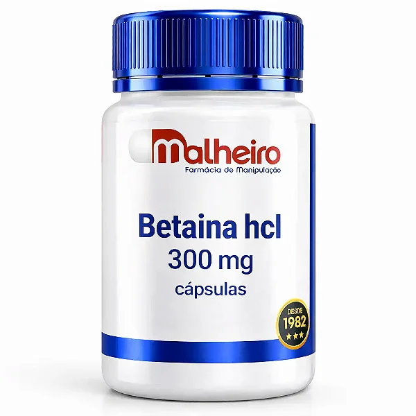 Betaína HCl 300 mg – Suporte para a Digestão Ácida Saudável