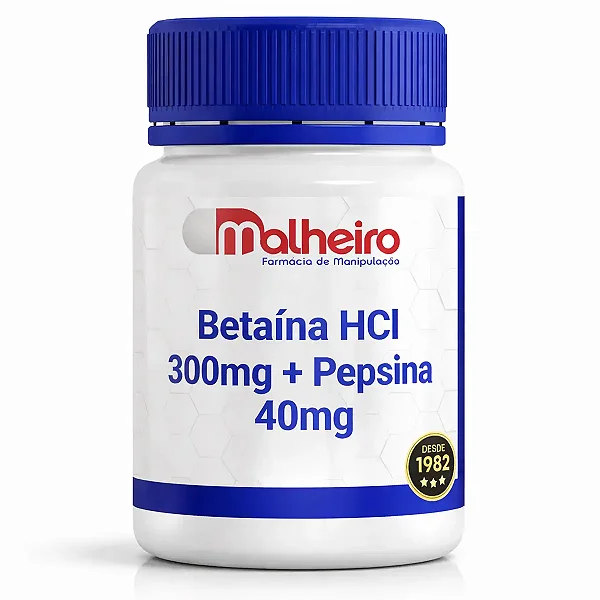 Betaína HCl 300 mg + Pepsina 40 mg – Apoio à Digestão de Proteínas