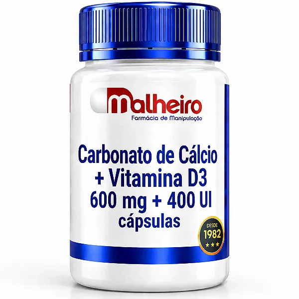 Carbonato de Cálcio 600 mg + Vitamina D3 400 UI – Suporte Ósseo e Equilíbrio Mineral