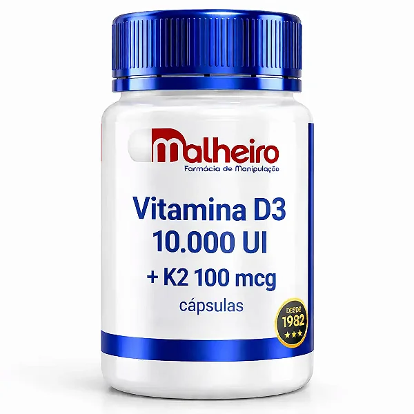 Vitamina D3 10.000 UI + K2 MK7 100mcg – Saúde dos Ossos e Coração