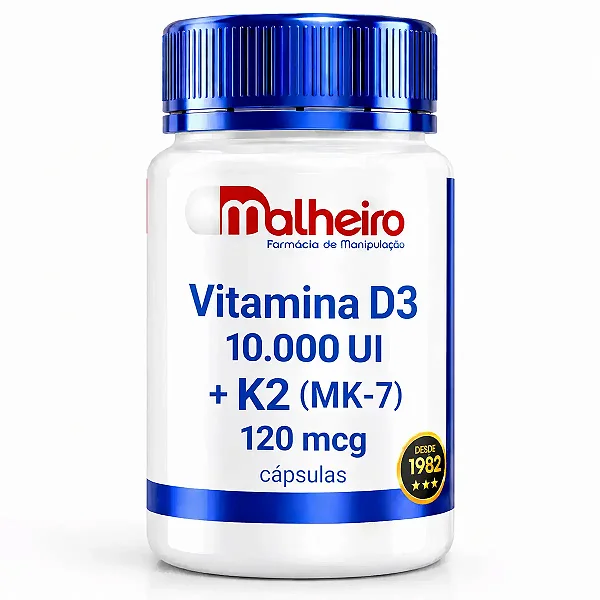 Vitamina D3 10.000 UI + Vitamina K2 MK7 120 mcg – Ossos, Imunidade e Vitalidade