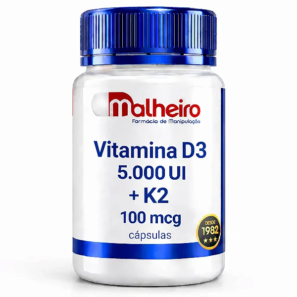 Vitamina D3 5.000 UI + K2 MK7 100mcg Cápsulas – Equilíbrio Essencial