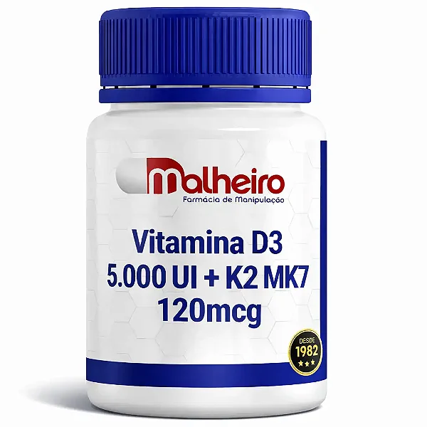 Vitamina D3 5.000 UI + K2 MK7 120mcg Cápsulas – Longevidade Ativa