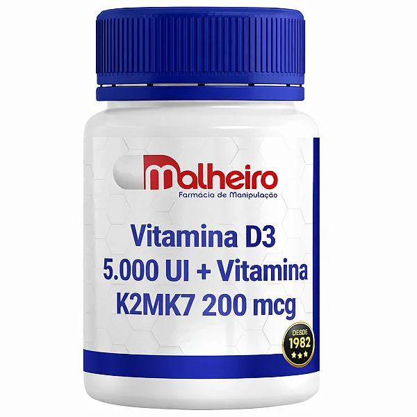 Vitamina D3 5.000 UI + Vitamina K2MK7 200 mcg – Suporte Ósseo e Coração