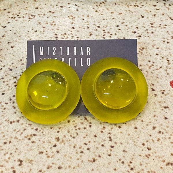 Brinco Redondo Disco - Semitransparente - Amarelo