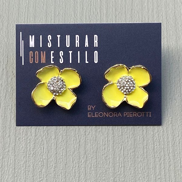 Brinco Flor Esmaltada Pequena - Amarela