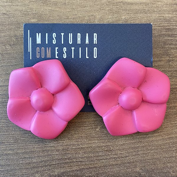 Brinco Flor De Resina - Pink - Fosco