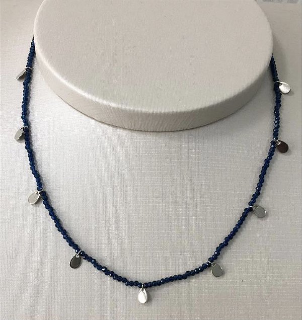 Colar Choker Bebela - Azul Marinho - Ródio