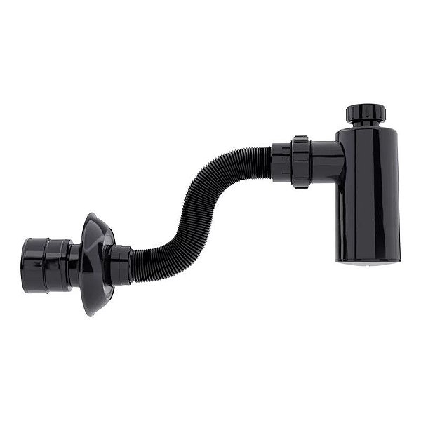 Sifão Copo Cromado Extensivo Flexível Lavatório Preto Blukit