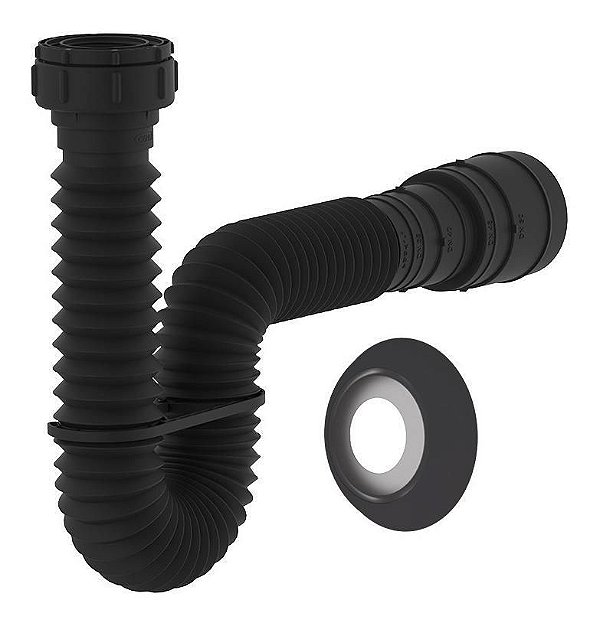 Sifão Tubo Extensivo Flexível Suporte E Canopla Censi Preto