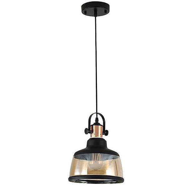 Luminária Pendente Lustre Estriel E27 Cobre Vidro Âmbar