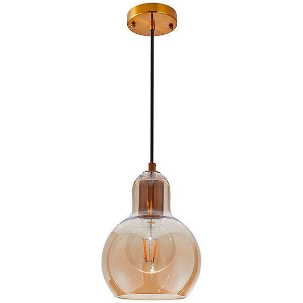 Luminária Pendente Metal e Vidro Lasi E27 Ambar 110v/220v