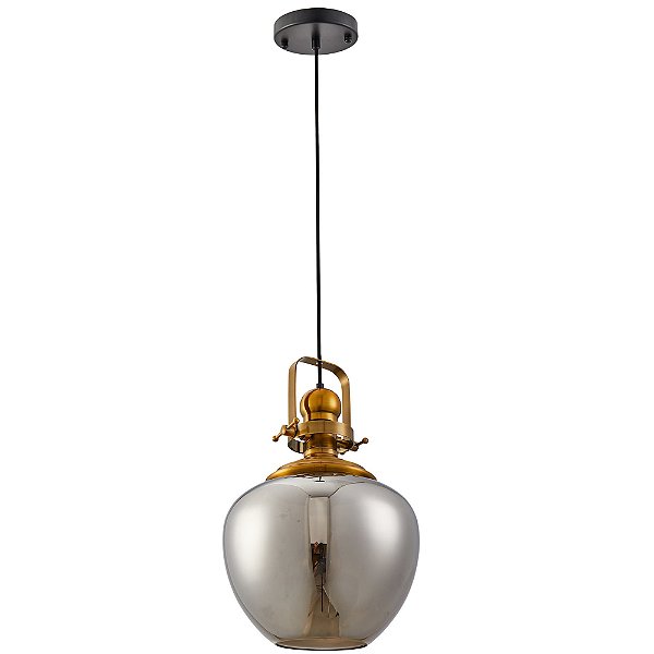 Luminária Pendente Lustre Metal Vidro Tion APE Ouro Fume