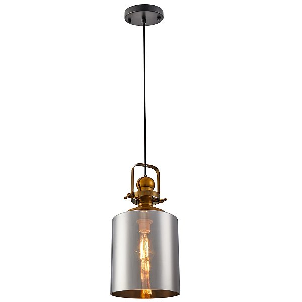 Luminária Pendente Lustre Metal Vidro Tion VAS Ouro Fume