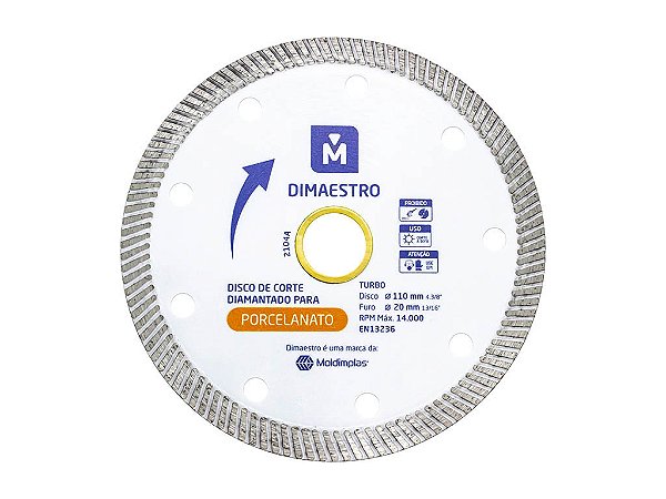 Disco de Corte Porcelanato Diamantado Turbo 110 mm x 20mm