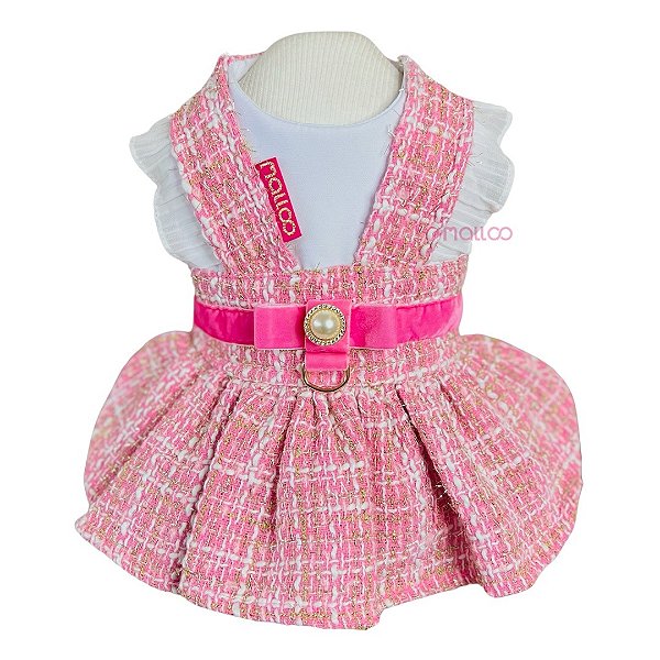 Vestido Tweed Rosa Chiclete