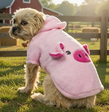 Casaco Pig com Capuz 3D para Cães