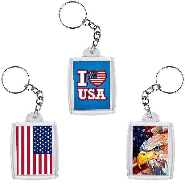 Chaveiro Personalizado Bandeira Do Estados Unidos USA 6x4cm