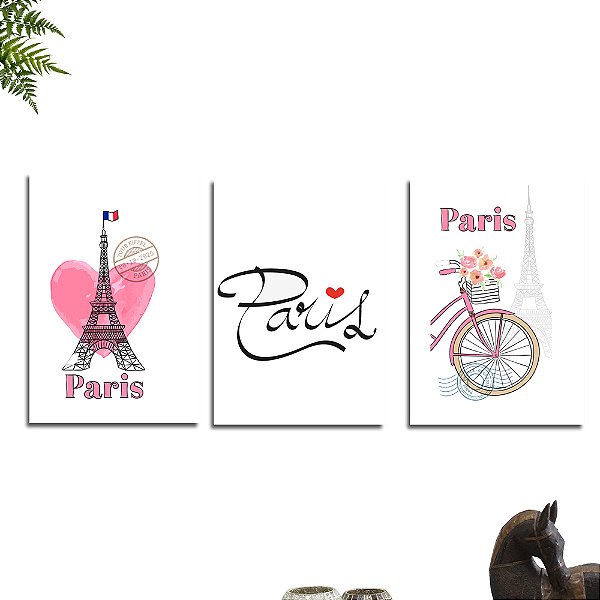 Kit Placa Decorativa Paris França Torre Eiffel - 3 Unidade