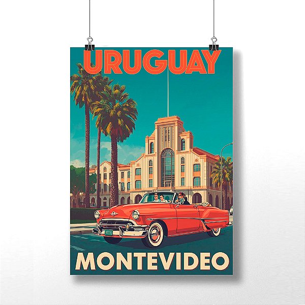 Placa Decorativa Pontos Turísticos do Uruguai Montevidéu em MDF