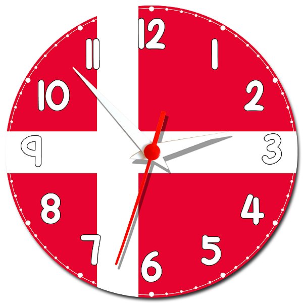 Relógio de Parede Decorativo Bandeira da Dinamarca - Relógio da Dinamarca