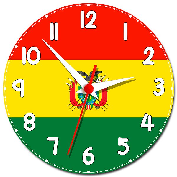 Relógio de Parede Decorativo Bandeira da Bolívia - Relógio da Bolívia