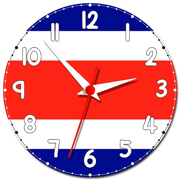 Relógio de Parede Decorativo Bandeira da Costa Rica - Relógio da Costa Rica